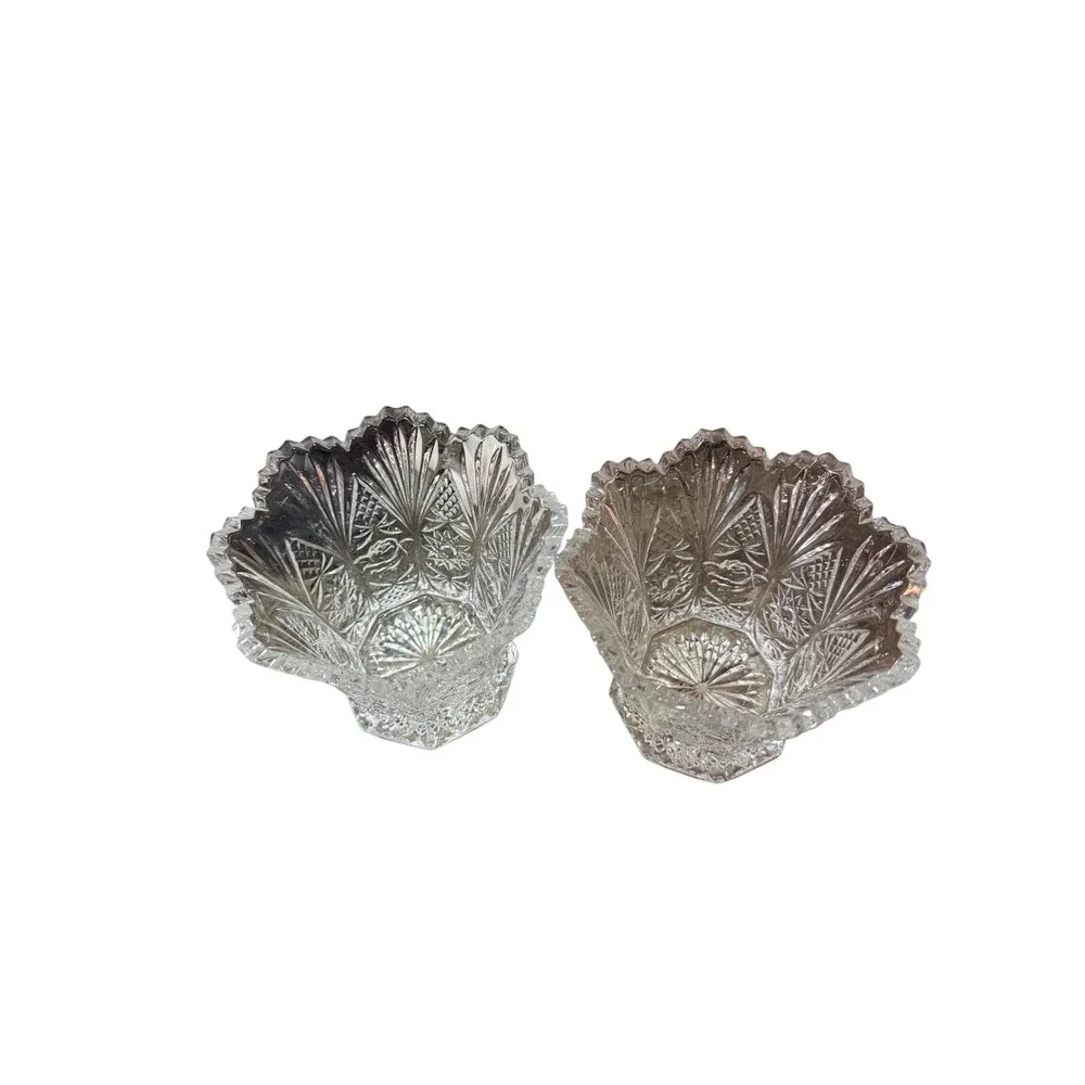 Vintage Clear Pressed Glass Rose Starburst Votive Candle Holder‎ Set of 2 Vases
